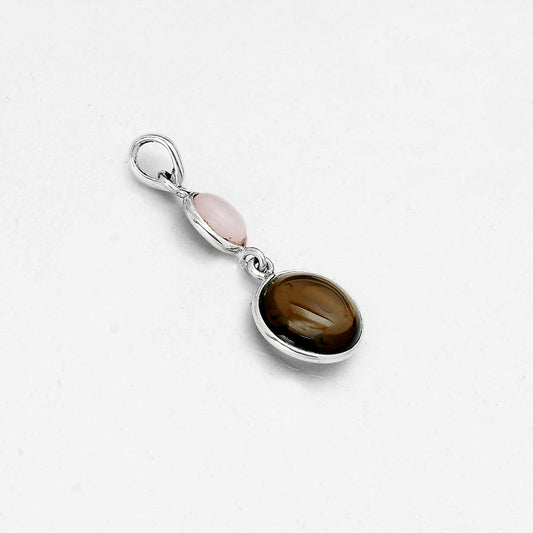 Smoky Quartz Cab Briolette & Pink Opal Pendant P-1098 SDP123391
