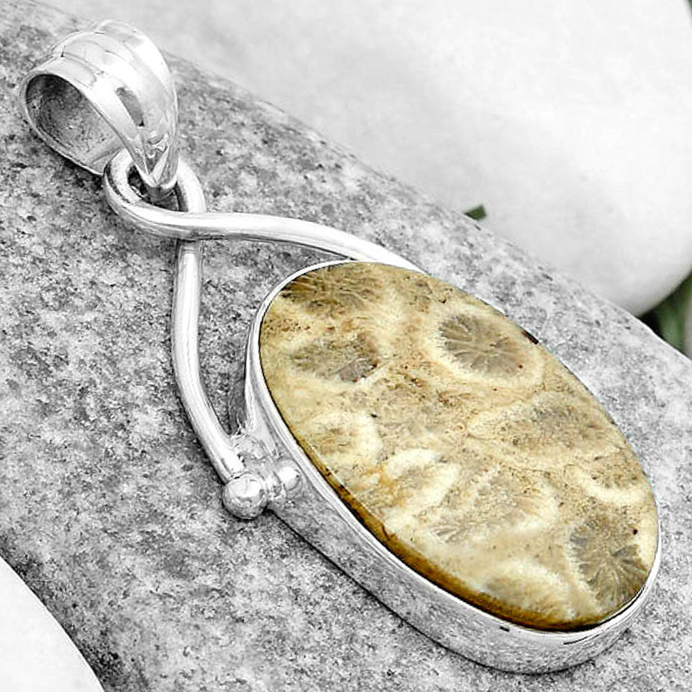 Natural Flower Fossil Coral Pendant P-1031 SDP123444