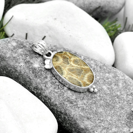 Natural Flower Fossil Coral Pendant P-1100 SDP123581
