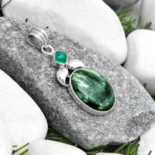 Russian Seraphinite & Green Onyx Pendant P-1683 SDP123711