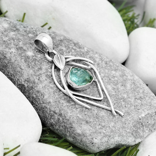 Natural Aqua Apatite Rough Madagascar Pendant P-1504 SDP123744