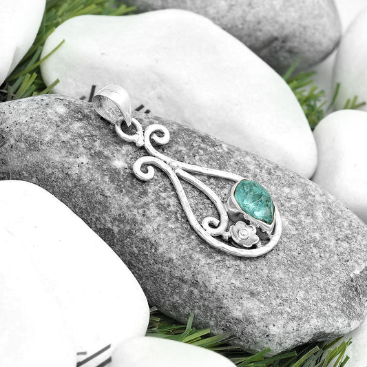 Natural Aqua Apatite Rough Madagascar Pendant P-1714 SDP123892