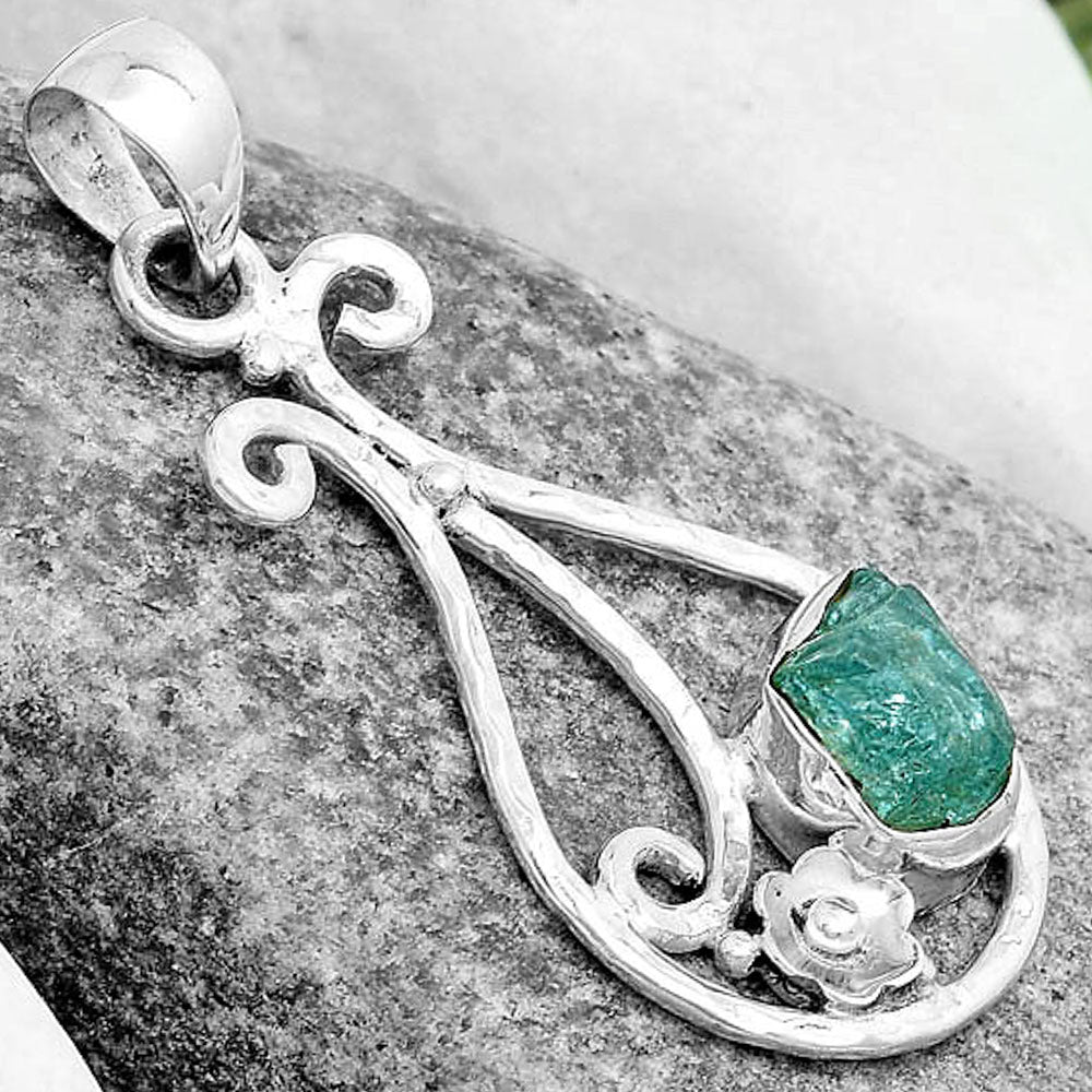 Natural Aqua Apatite Rough Madagascar Pendant P-1714 SDP123899