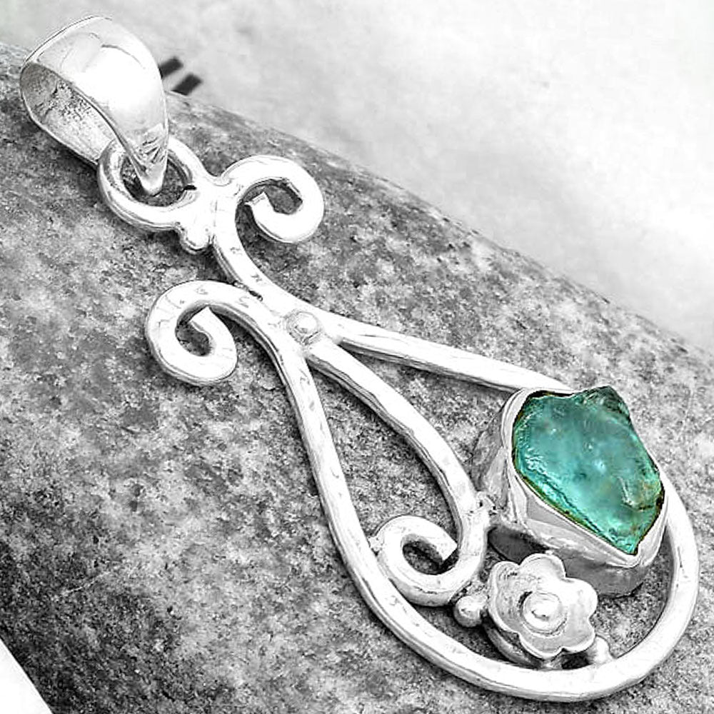 Natural Aqua Apatite Rough Madagascar Pendant P-1714 SDP123901