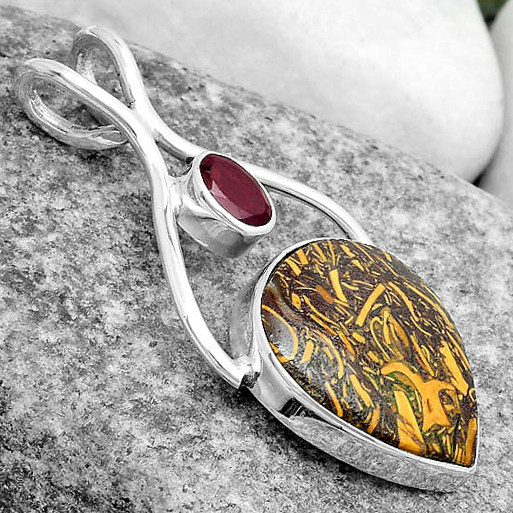 Heart Coquina Fossil Jasper & Garnet Pendant P-1038 SDP123924