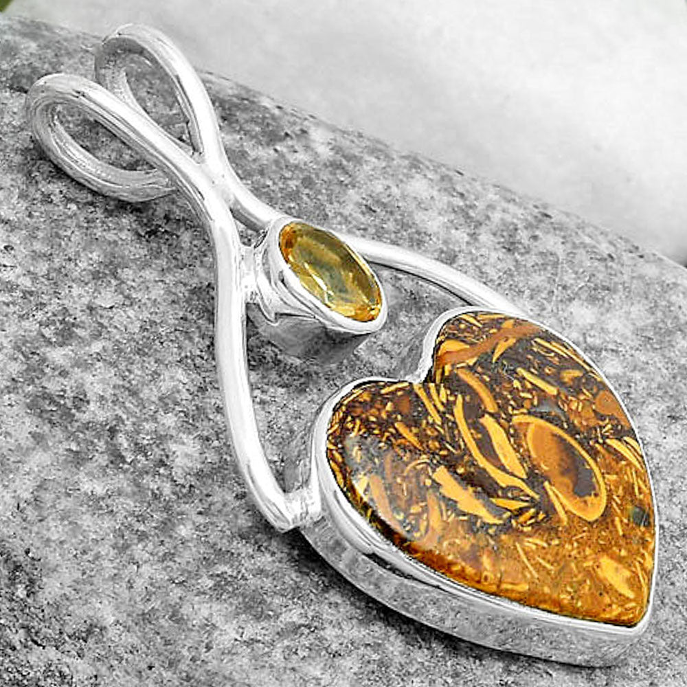 Heart Coquina Fossil Jasper & Citrine Pendant P-1038 SDP123931