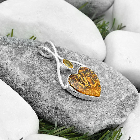 Heart Coquina Fossil Jasper & Citrine Pendant P-1038 SDP123931
