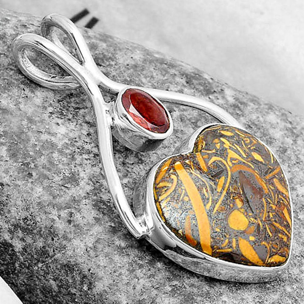 Heart Coquina Fossil Jasper & Garnet Pendant P-1038 SDP123935