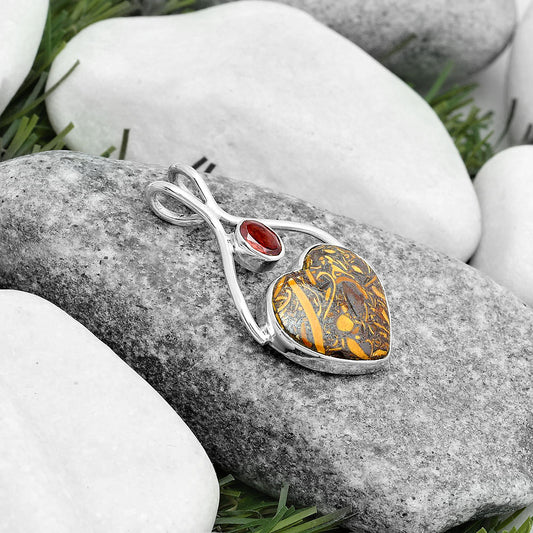Heart Coquina Fossil Jasper & Garnet Pendant P-1038 SDP123935