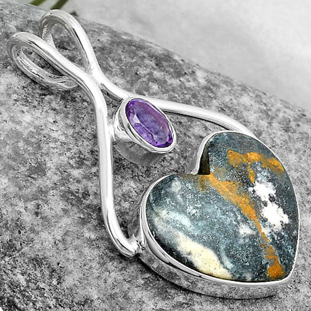 Heart Indian Blanket Jasper & Amethyst Pendant P-1038 SDP123954