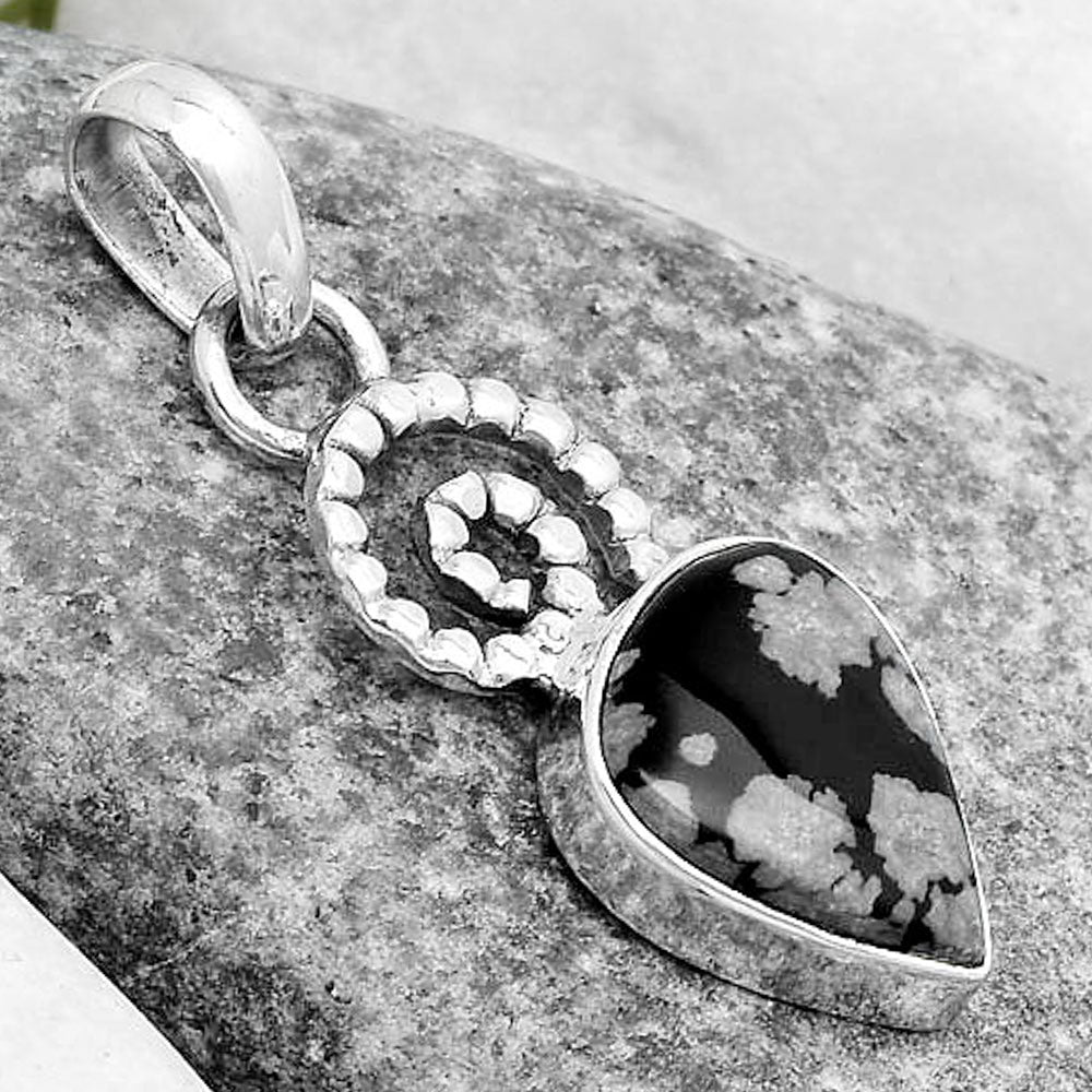 Spiral - Natural Snow Flake Obsidian Pendant P-1650 SDP124089