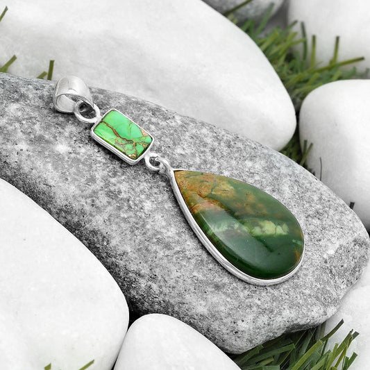 Chrome Chalcedony & Copper Green Turquoise Pendant P-1098 SDP124167