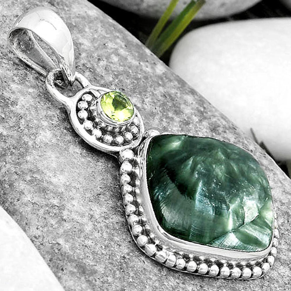 Natural Russian Seraphinite & Peridot Pendant P-1500 SDP125340