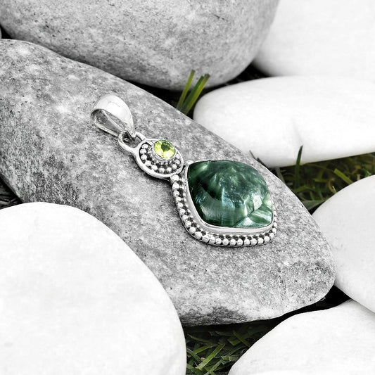 Natural Russian Seraphinite & Peridot Pendant P-1500 SDP125340