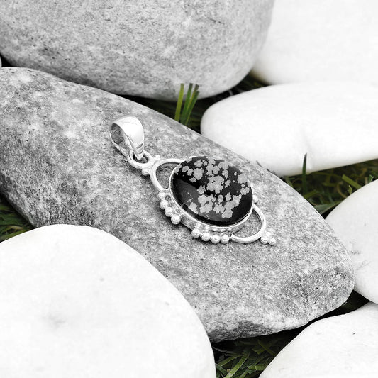 Natural Snow Flake Obsidian Pendant P-1639 SDP125352