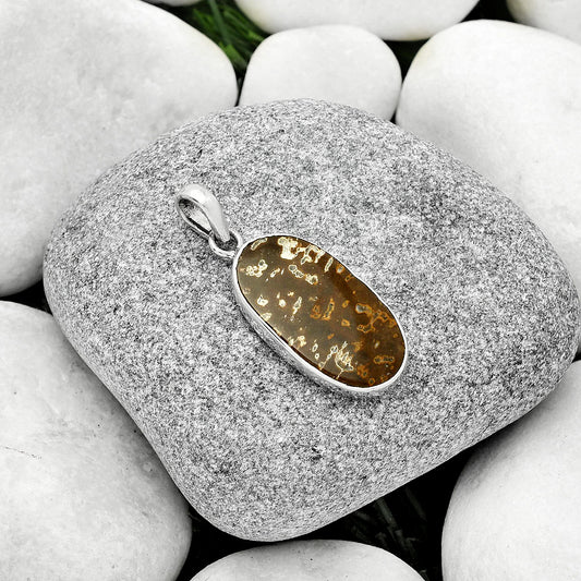 Natural Palm Root Fossil Agate Pendant P-1001 SDP125421