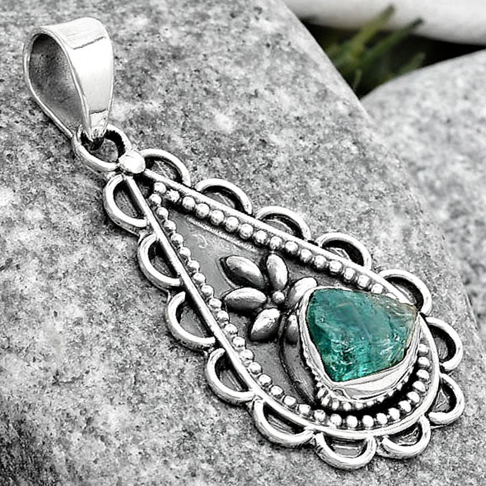 Natural Aqua Apatite Rough Madagascar Pendant P-1033 SDP125463