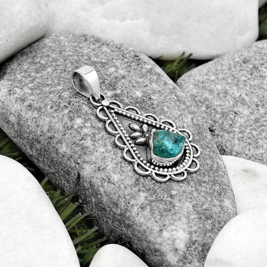Natural Aqua Apatite Rough Madagascar Pendant P-1033 SDP125479