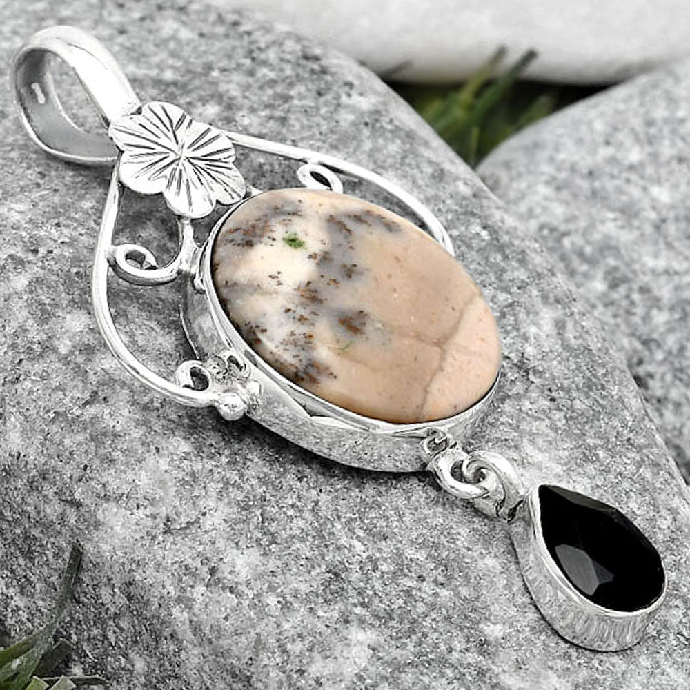 Russian Honey Dendrite Opal & Black Onyx Pendant P-1455 SDP125496