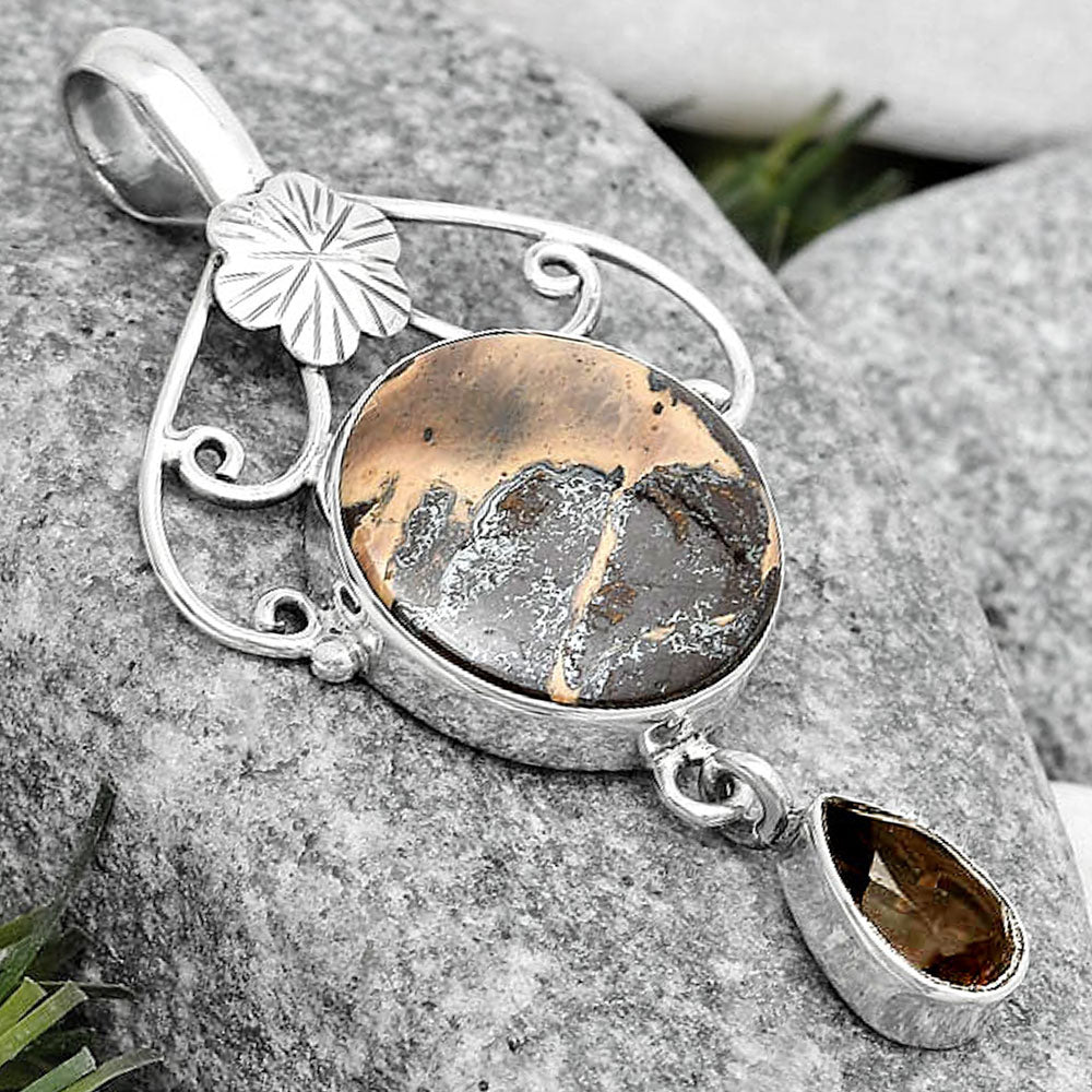 Natural Chocolate Jasper & Smoky Quartz Pendant P-1455 SDP125498