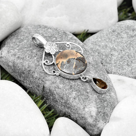 Natural Chocolate Jasper & Smoky Quartz Pendant P-1455 SDP125498