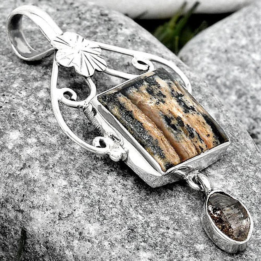 Russian Honey Dendrite Opal & Herkimer Diamond Pendant P-1455 SDP125500