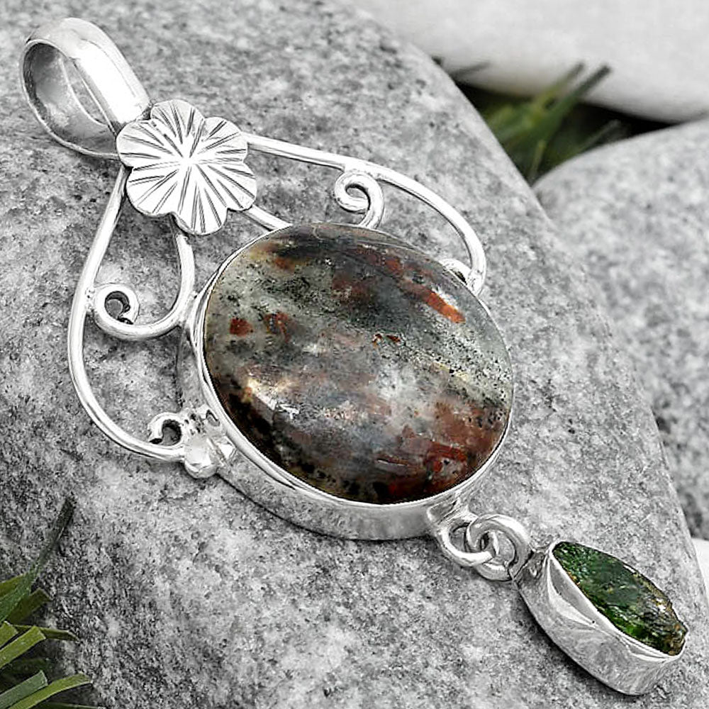 Astrophyllite & Chrome Diopside Rough Pendant P-1455 SDP125502