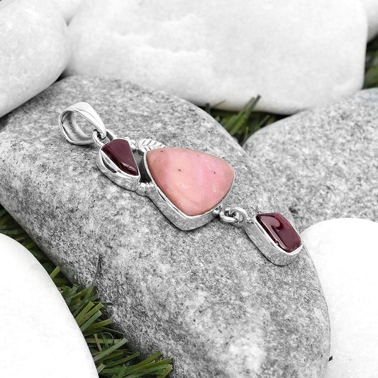 Natural Pink Tulip Quartz & Garnet Pendant P-1414 SDP125532