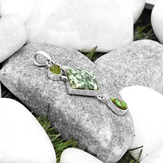 Dioptase, Copper Green Turquoise & Peridot Rough Pendant P-1414 SDP125536