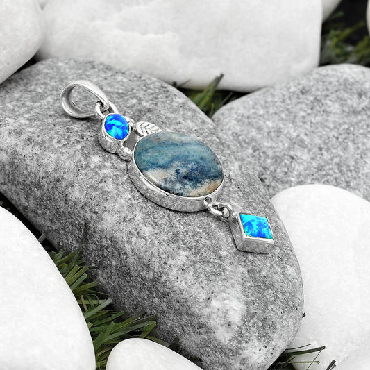 Blue Scheelite - Turkey & Fire Opal Pendant P-1414 SDP125549