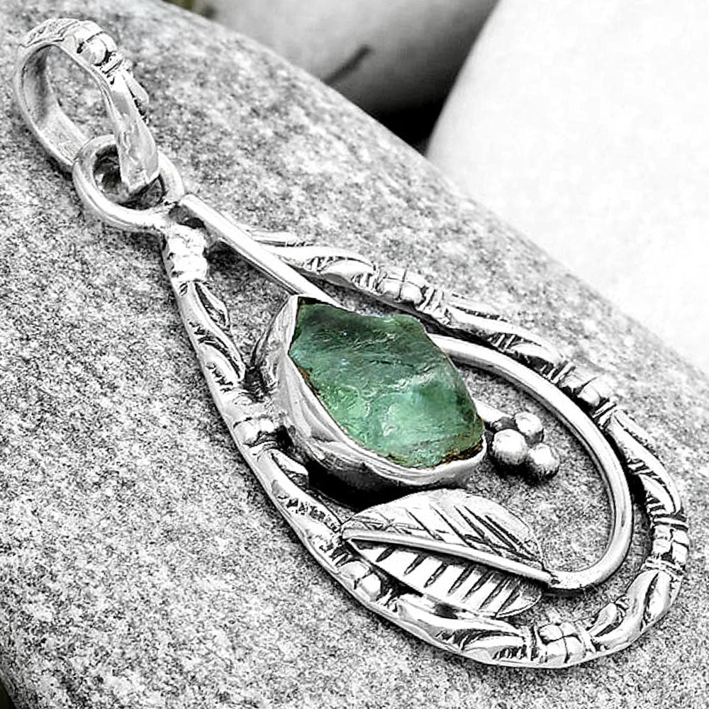 Leaf Aqua Apatite Rough Madagascar Pendant P-1608 SDP125794