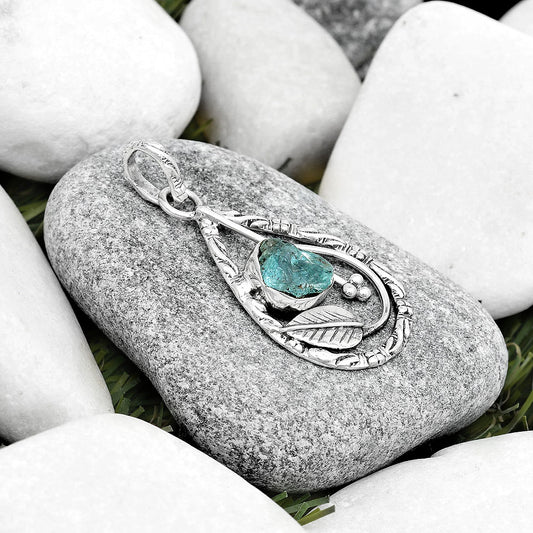 Leaf Aqua Apatite Rough Madagascar Pendant P-1608 SDP125806