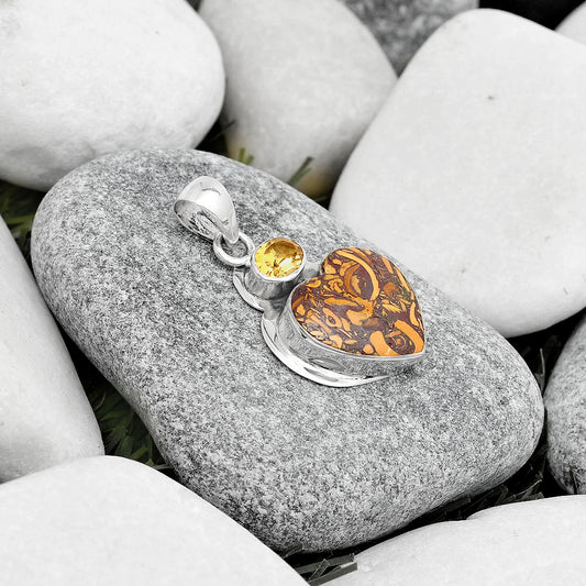 Heart Coquina Fossil Jasper & Citrine Pendant P-1607 SDP125836