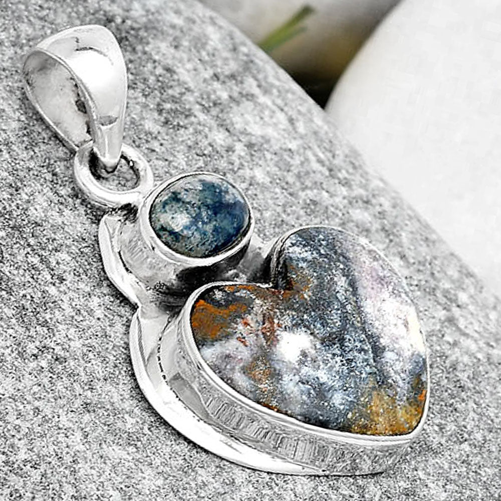 Heart Indian Blanket Jasper & Blue Scheelite Pendant P-1607 SDP125841
