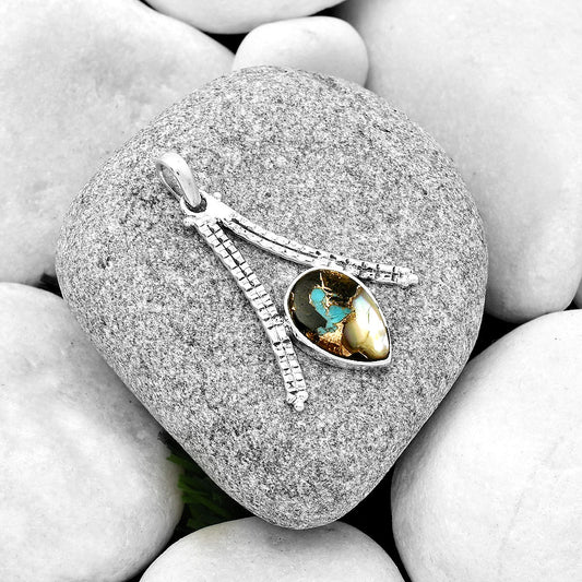 Natural Shell In Black Blue Turquoise Pendant P-1034 SDP125889