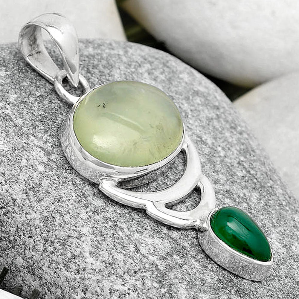 Natural Prehnite & Green Onyx Pendant P-1693 SDP125931