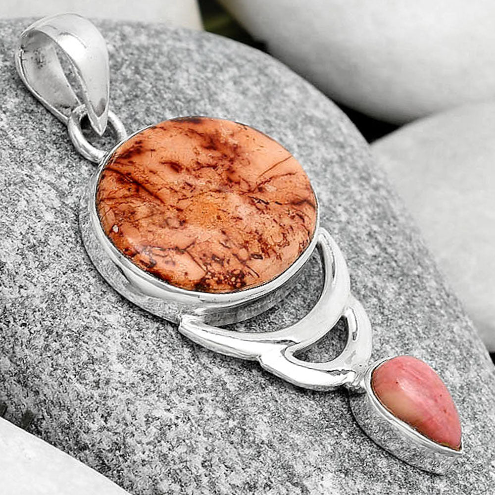 Indian Paint Gemstone & Pink Tulip Quartz Pendant P-1693 SDP125933