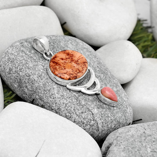 Indian Paint Gemstone & Pink Tulip Quartz Pendant P-1693 SDP125933