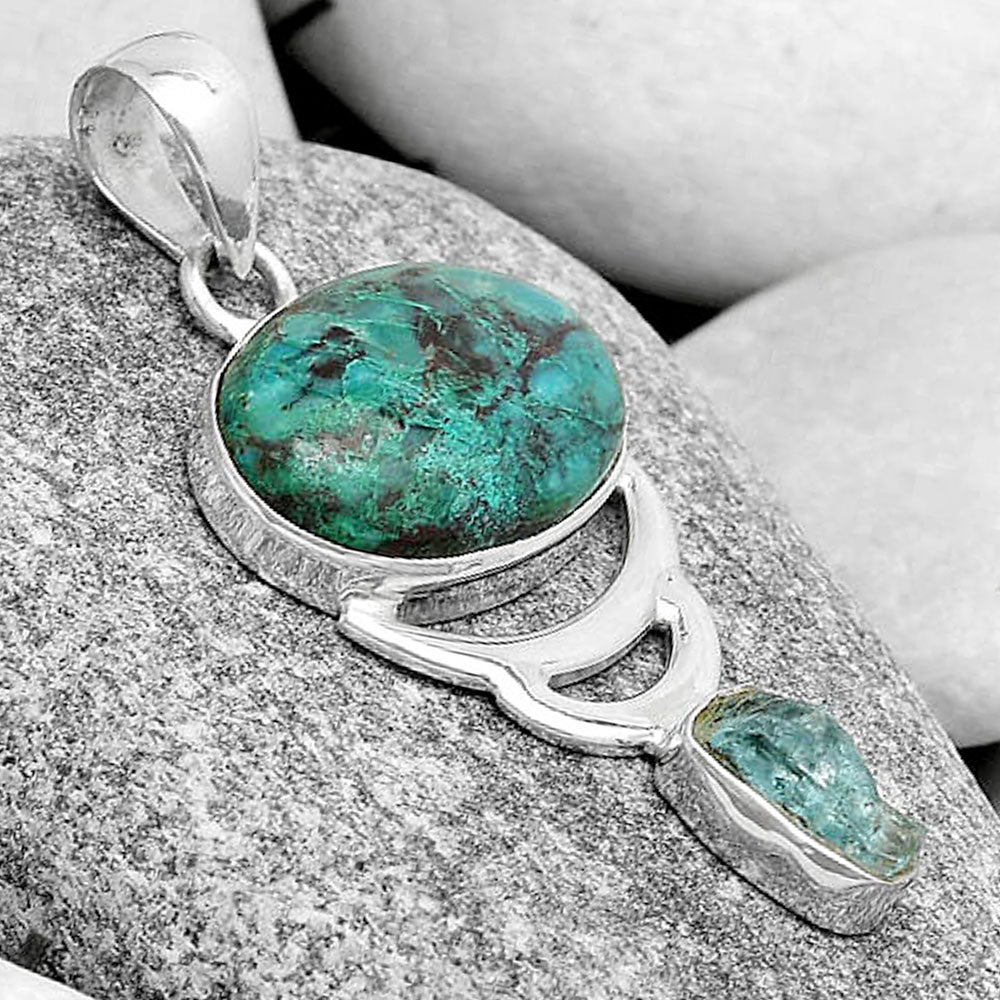 Shattuckite USA & Aqua Apatite Rough Pendant P-1693 SDP125936