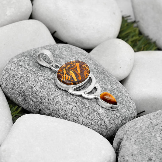 Coquina Fossil Jasper & Tiger Eye Pendant P-1693 SDP125939