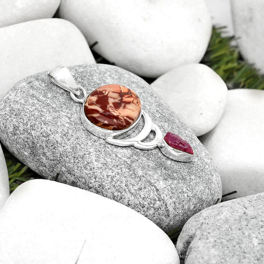 Indian Paint Gemstone & Pink Tourmaline Rough Pendant P-1693 SDP125941