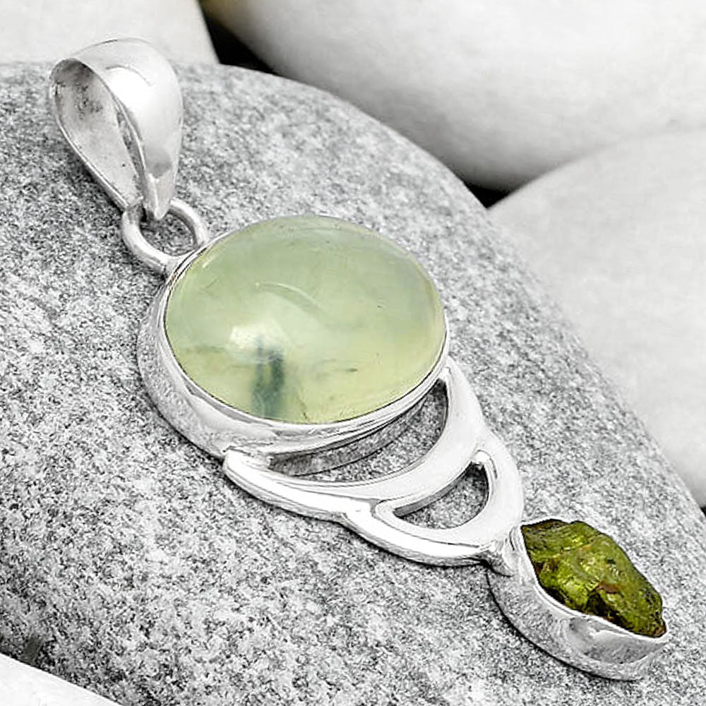 Natural Prehnite & Peridot Rough Pendant P-1693 SDP125964