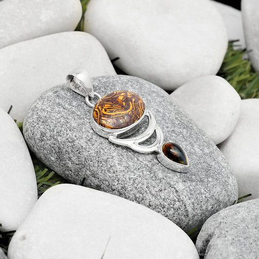 Coquina Fossil Jasper & Pietersite Pendant P-1693 SDP125965