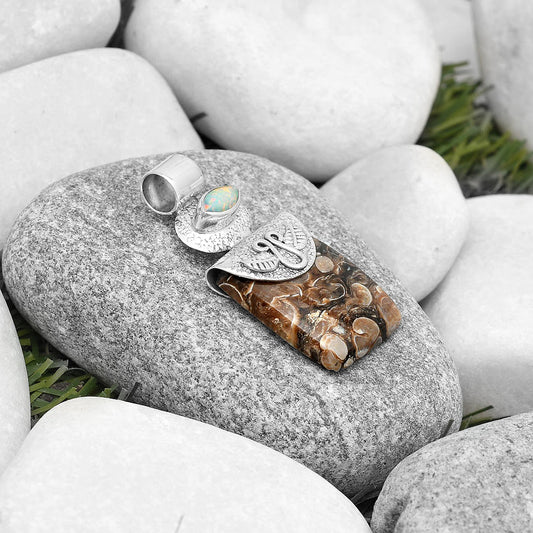 Turtella Jasper - USA & Fire Opal Pendant P-1545 SDP126053