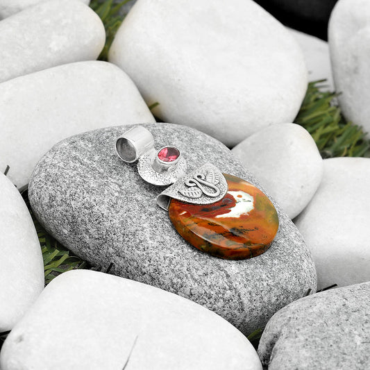 Natural Blood Stone - India & Garnet Pendant P-1545 SDP126056