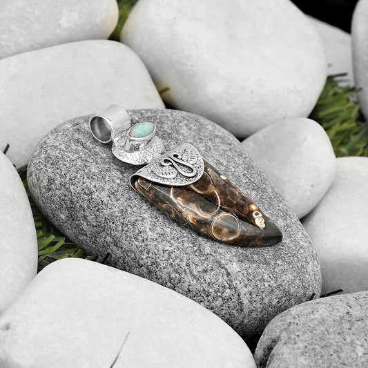 Turtella Jasper - USA & Fire Opal Pendant P-1545 SDP126058