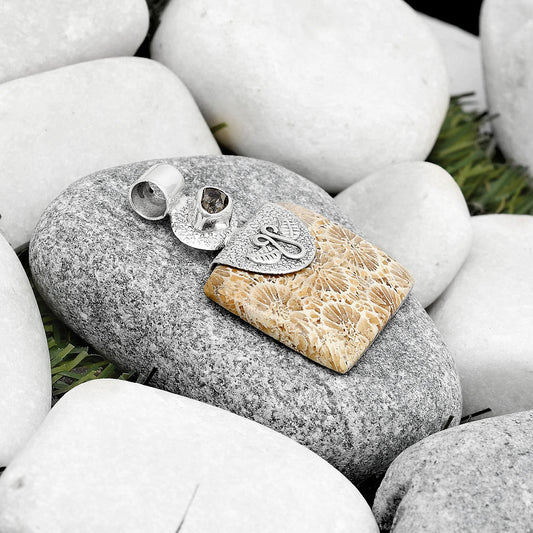 Flower Fossil Coral & Herkimer Diamond Pendant P-1545 SDP126063