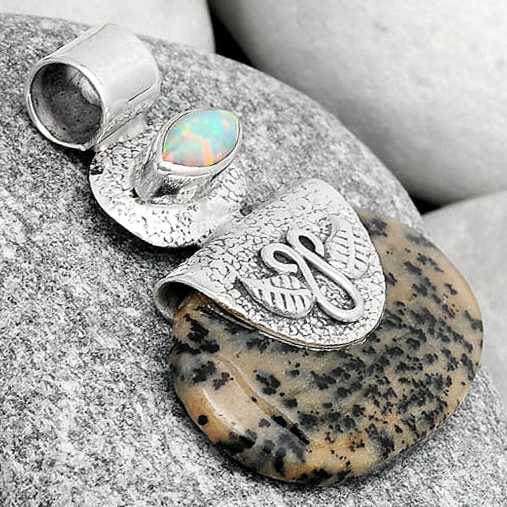 Russian Honey Dendrite Opal & Fire Opal Pendant P-1545 SDP126066