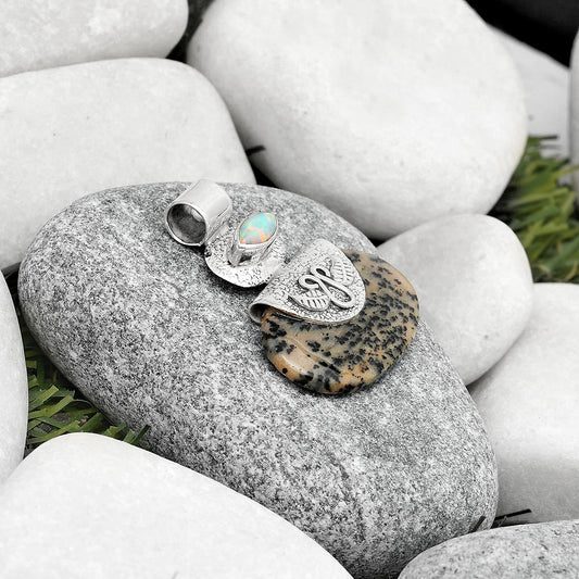 Russian Honey Dendrite Opal & Fire Opal Pendant P-1545 SDP126066