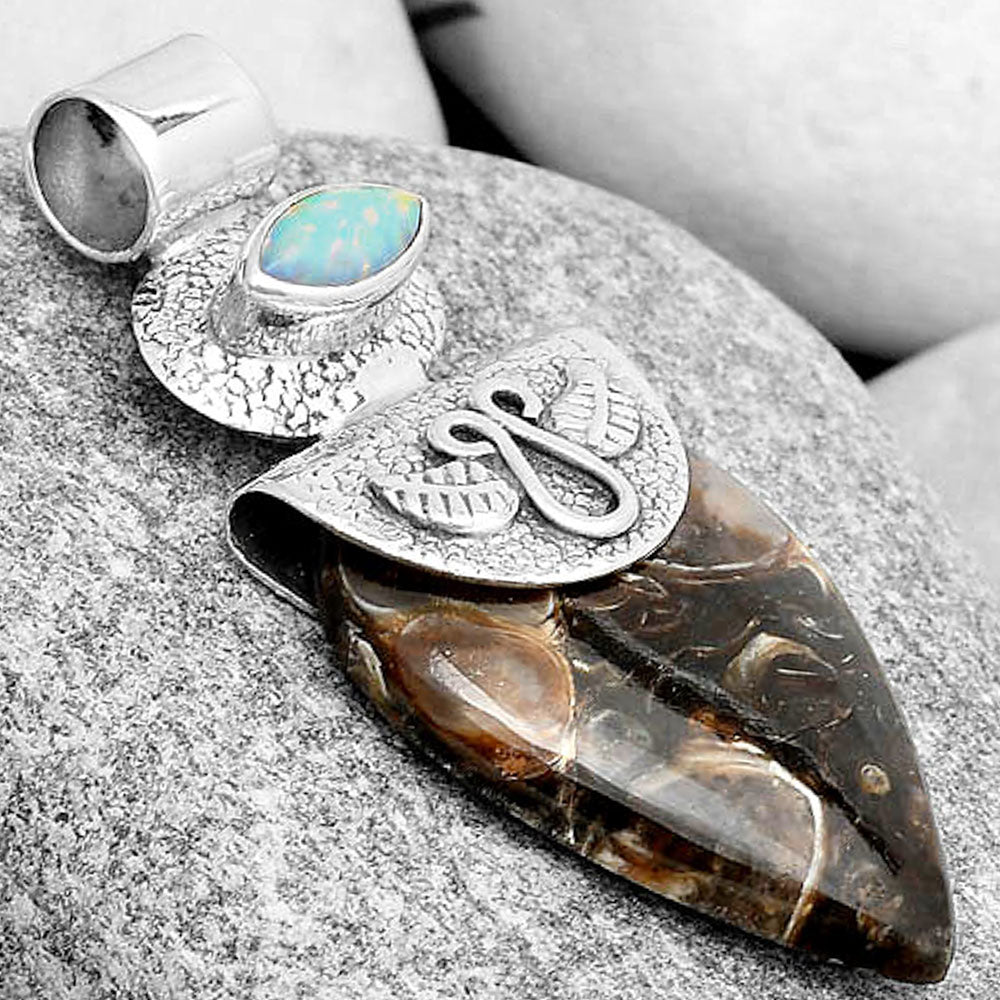 Turtella Jasper - USA & Fire Opal Pendant P-1545 SDP126074